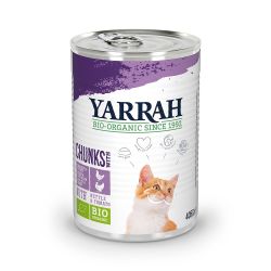 Bucati de hrana bio cu carne de pui si curcan pentru pisici x 450g Yarrah